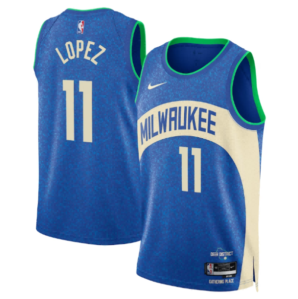 Maillot Swingman Nike Bleu Milwaukee Bucks Brook Lopez unisexe - City Edition - Boutique officielle de maillots NBA