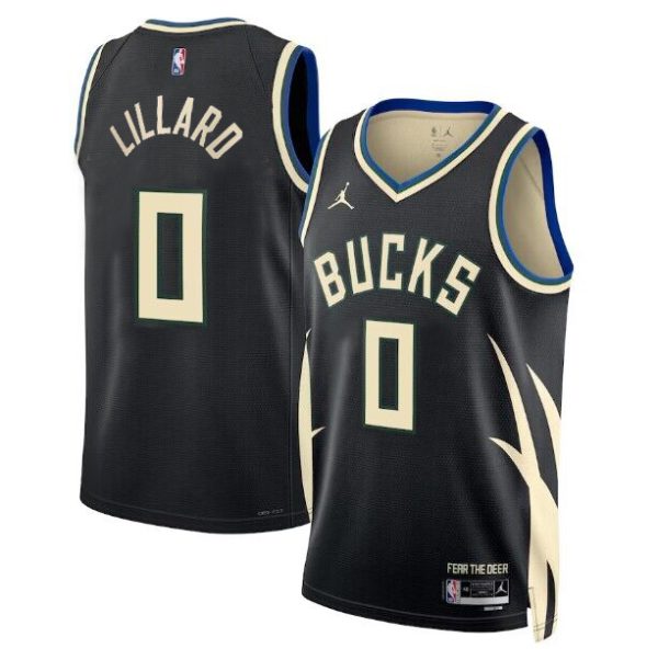 Maillot unisexe Milwaukee Bucks Damian Lillard Jordan Black Swingman - Édition Statement - Boutique officielle de maillots NBA