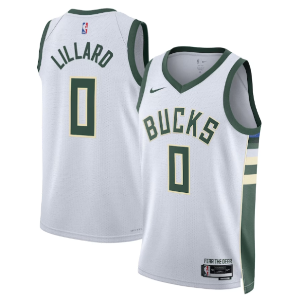 Maillot unisexe Milwaukee Bucks Damian Lillard Nike blanc Swingman - Édition Association - Boutique officielle de maillots NBA