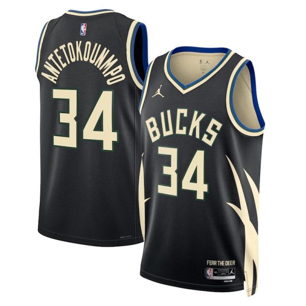 Maillot unisexe Milwaukee Bucks Giannis Antetokounmpo Jordan Black Swingman - Édition Association - Boutique officielle de maillots NBA
