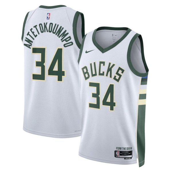 Maillot unisexe Milwaukee Bucks Giannis Antetokounmpo Nike blanc Swingman - Édition Association - Boutique officielle de maillots NBA