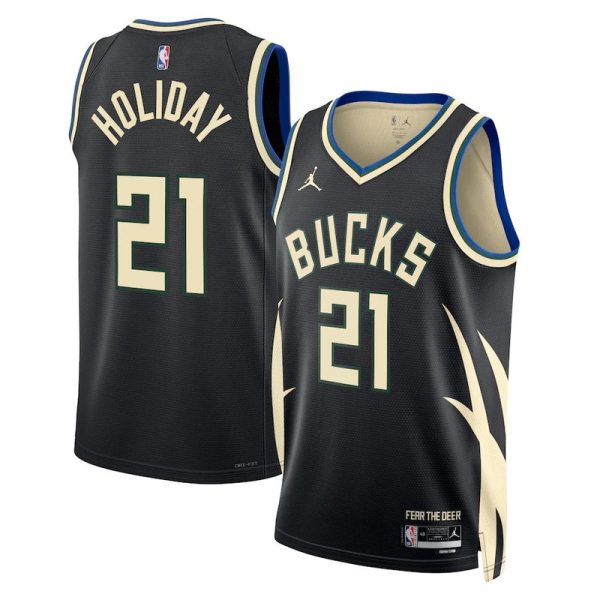 Maillot unisexe Milwaukee Bucks Jrue Holiday Jordan Black Swingman - Édition Statement - Boutique officielle de maillots NBA