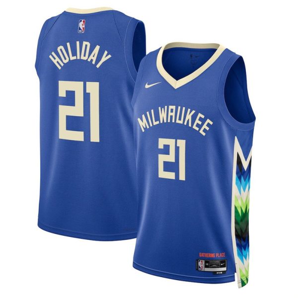 Maillot Swingman Nike bleu Milwaukee Bucks Jrue Holiday unisexe - City Edition - Boutique officielle de maillots NBA