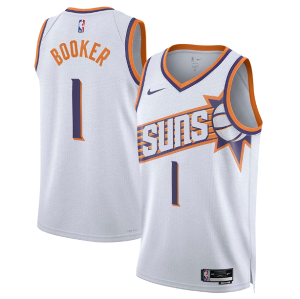 Maillot unisexe Phoenix Suns Devin Booker Nike blanc Swingman - Édition Association - Boutique officielle de maillots NBA
